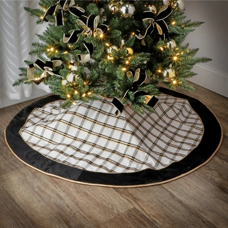 Dupion Plaid Brown Velvet Christmas Tree Skirt