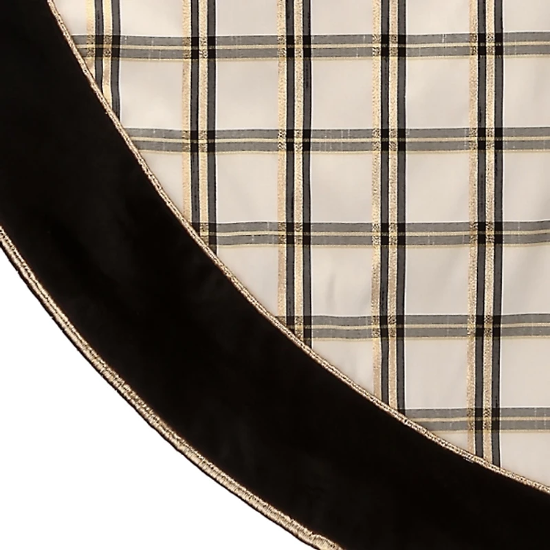 Dupion Plaid Brown Velvet Christmas Tree Skirt