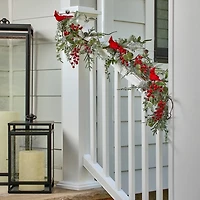 Cardinal Evergreen and Berries Christmas Garland