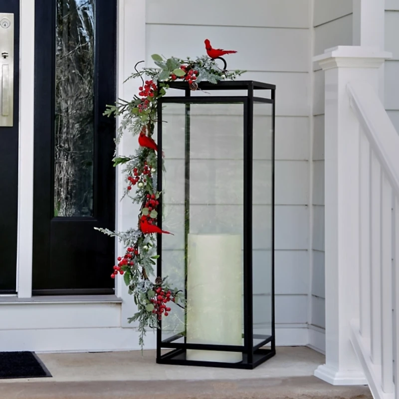 Cardinal Evergreen and Berries Christmas Garland