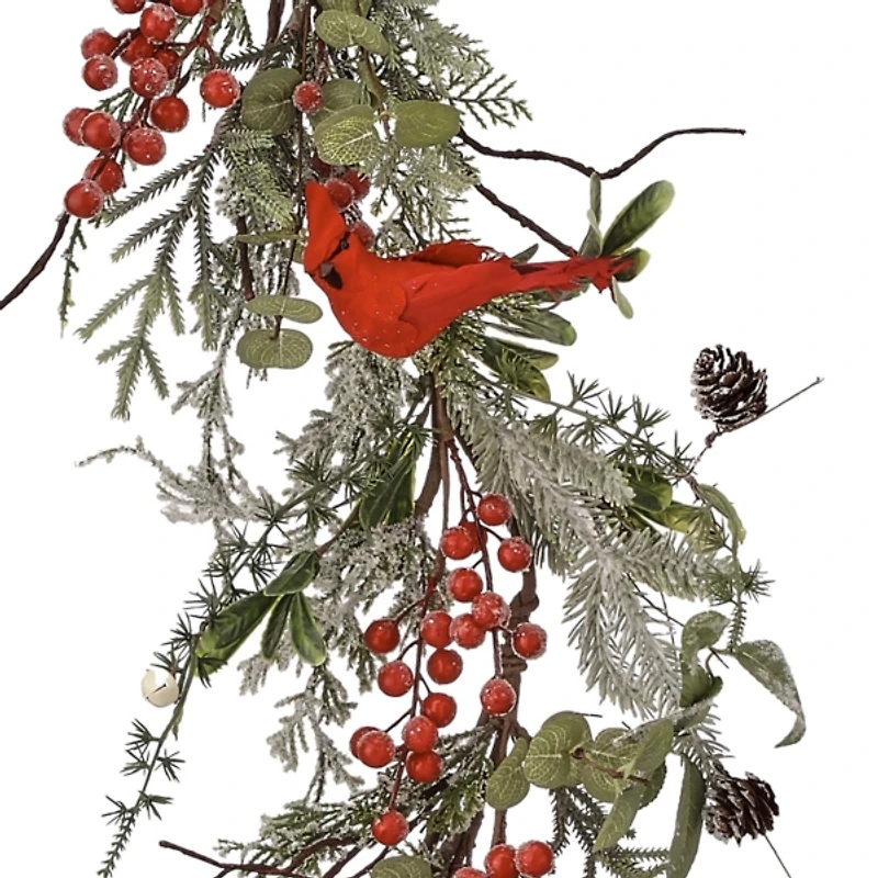Cardinal Evergreen and Berries Christmas Garland