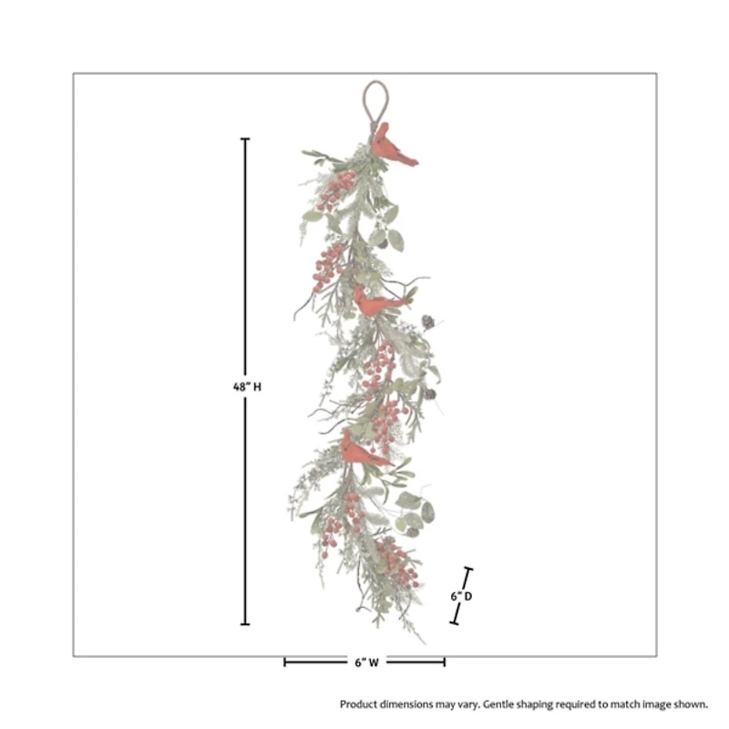 Cardinal Evergreen and Berries Christmas Garland