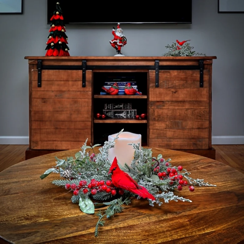 Cardinal Evergreen Christmas Wreath