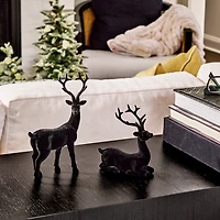 Flocked Black Deer Figurines, Set of 2