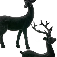Flocked Black Deer Figurines, Set of 2
