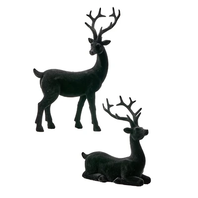Flocked Black Deer Figurines, Set of 2
