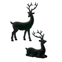 Flocked Black Deer Figurines, Set of 2