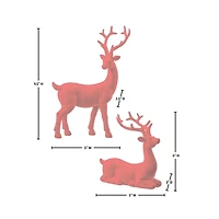Flocked Red Deer Figurines, Set of 2