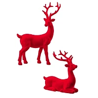 Flocked Red Deer Figurines, Set of 2