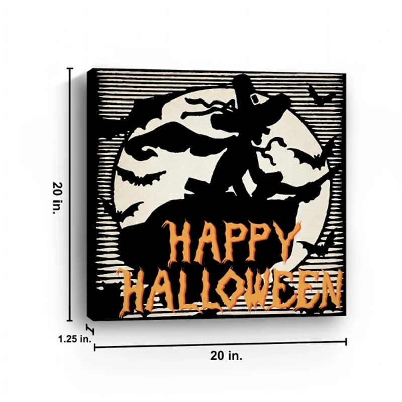Happy Halloween Witch Bat Canvas Art Print