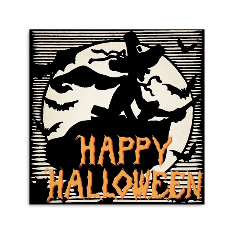 Happy Halloween Witch Bat Canvas Art Print