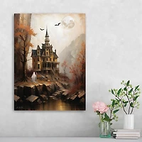 Rocky Cliff Manor Halloween Canvas Art Print