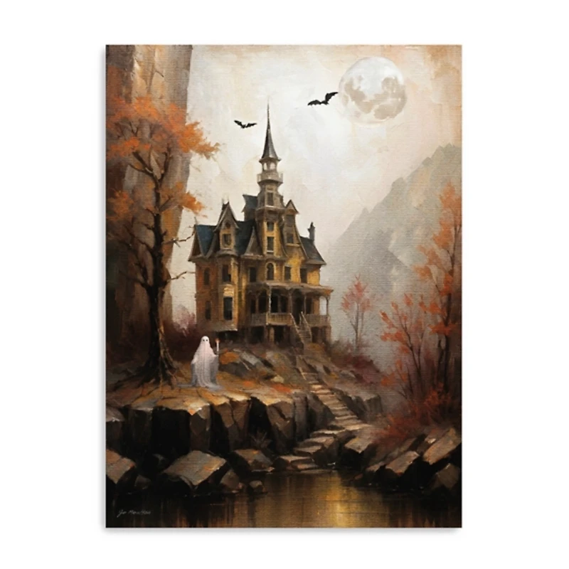 Rocky Cliff Manor Halloween Canvas Art Print