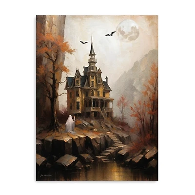 Rocky Cliff Manor Halloween Canvas Art Print