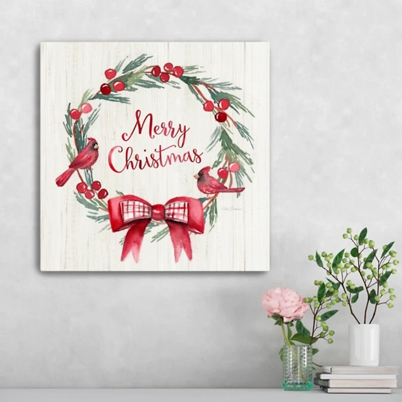 Merry Christmas Bow Wreath Canvas Art Print