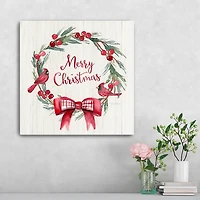 Merry Christmas Bow Wreath Canvas Art Print