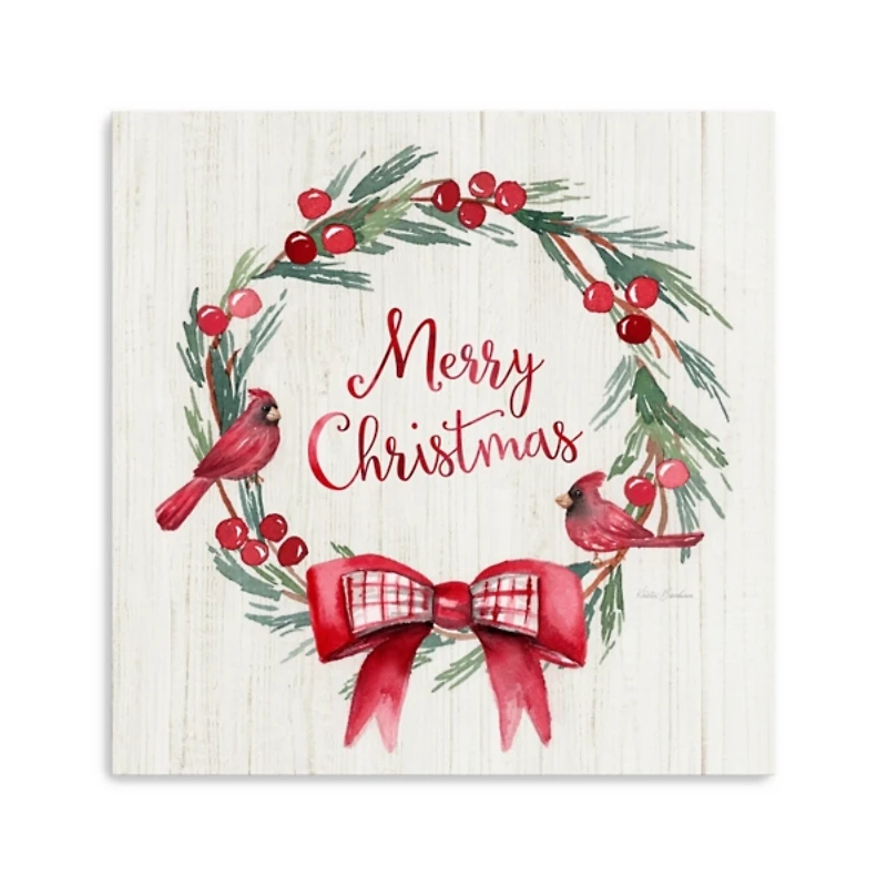 Merry Christmas Bow Wreath Canvas Art Print