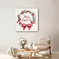 Merry Christmas Bow Wreath Canvas Art Print, 30x30