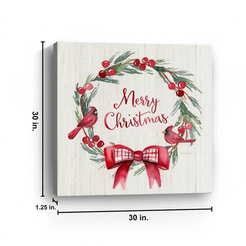 Merry Christmas Bow Wreath Canvas Art Print, 30x30