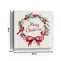 Merry Christmas Bow Wreath Canvas Art Print, 30x30