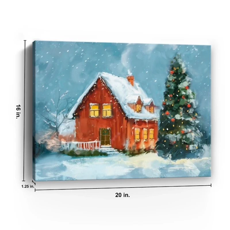 Christmas Red Cabin Canvas Art Print