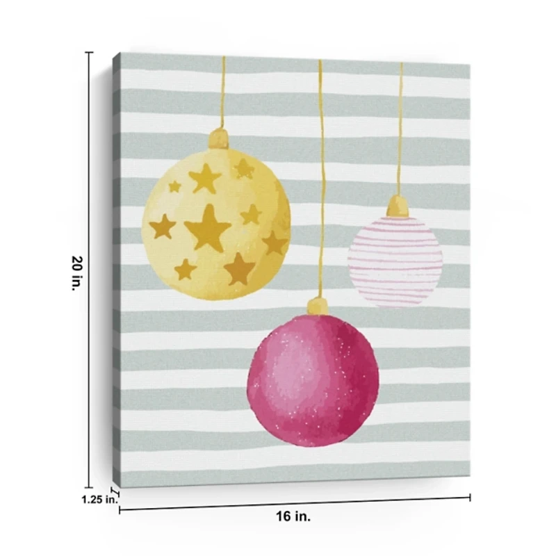 Ornaments and Stripes Christmas Canvas Art Print