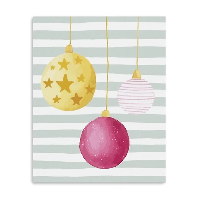 Ornaments and Stripes Christmas Canvas Art Print