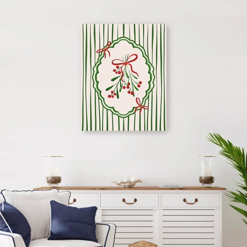 Christmas Mistletoe Stripe Canvas Art Print, 24x30