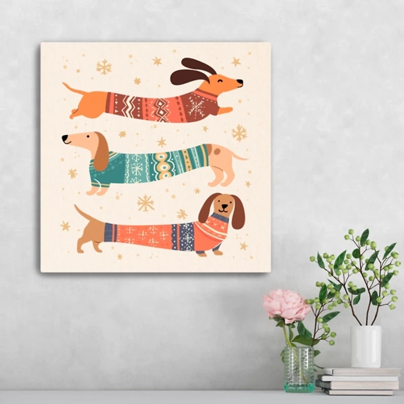 Dachshund Sweaters Christmas Canvas Art Print