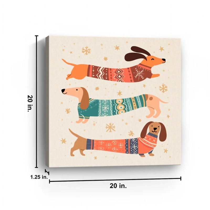 Dachshund Sweaters Christmas Canvas Art Print