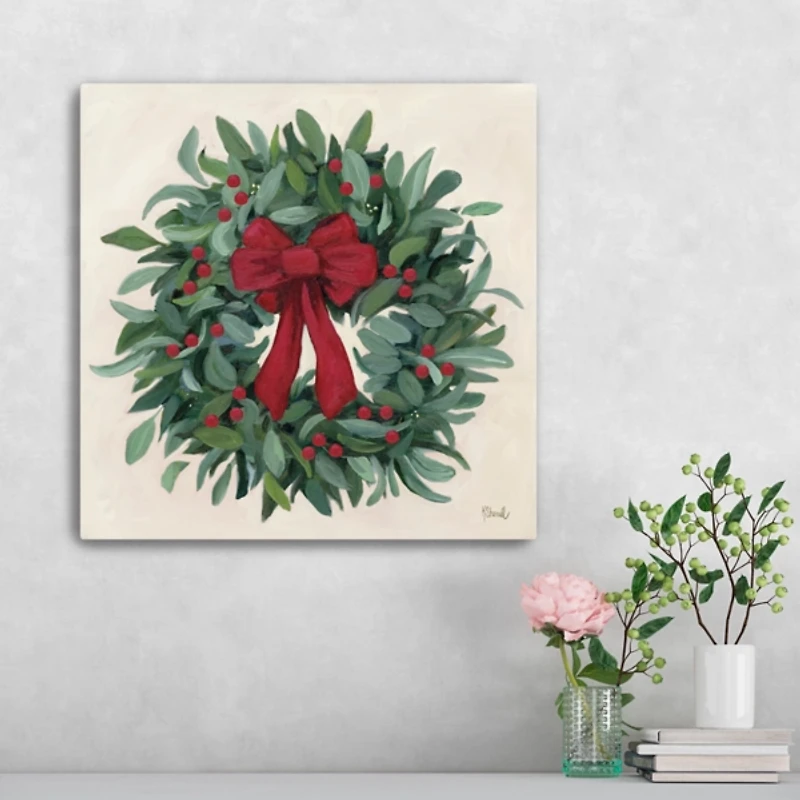 Eucalyptus Bow Wreath Christmas Canvas Art Print