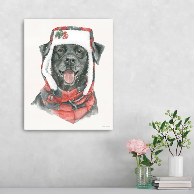 Winter Paws Black Lab Canvas Art Print, 16x20
