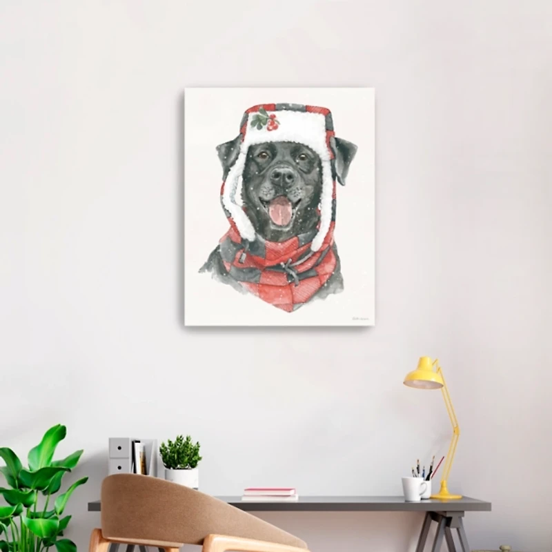 Winter Paws Black Lab Canvas Art Print, 24x30