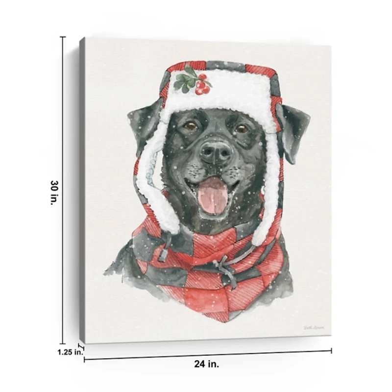 Winter Paws Black Lab Canvas Art Print, 24x30