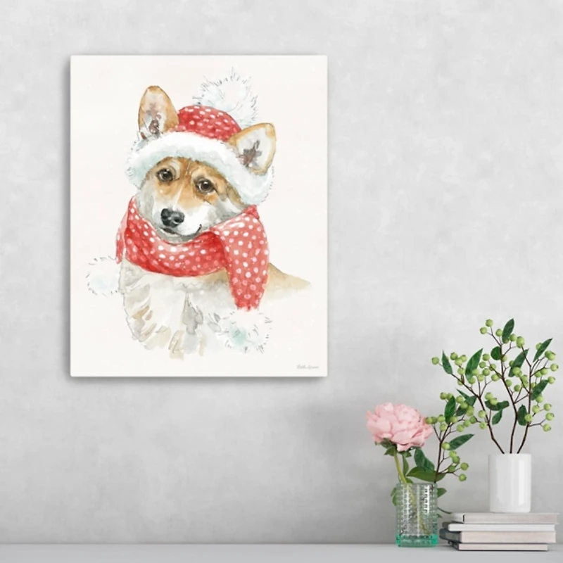 Winter Paws Corgi Canvas Art Print, 16x20
