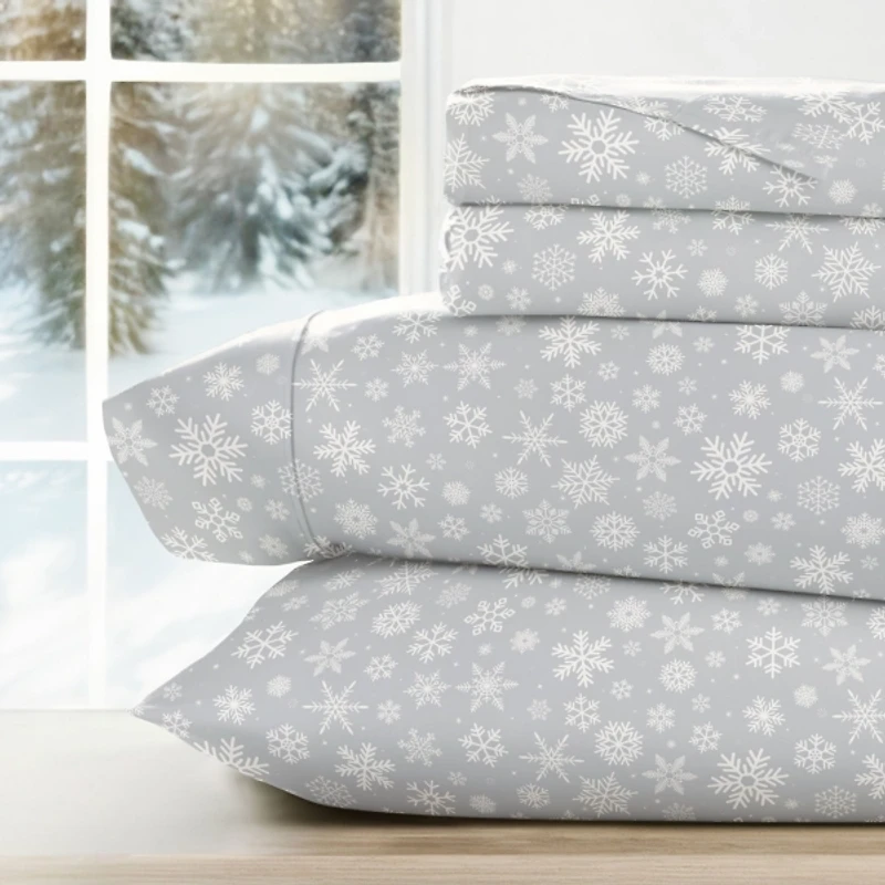 Gray Let it Snow 4-pc. Full Sheet Set