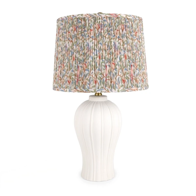 White Textured Table Lamp with Floral Shade