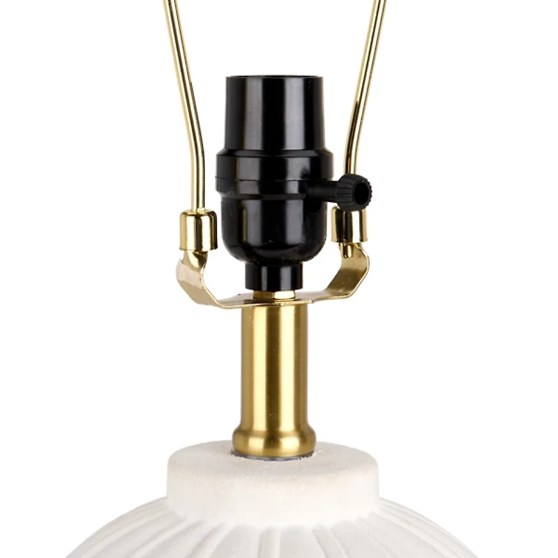 White Textured Table Lamp with Floral Shade