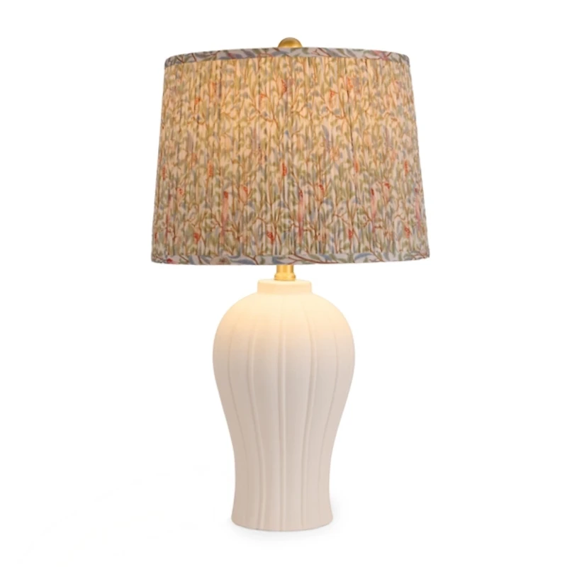 White Textured Table Lamp with Floral Shade