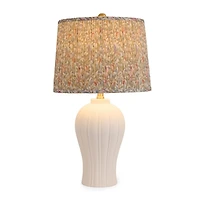White Textured Table Lamp with Floral Shade