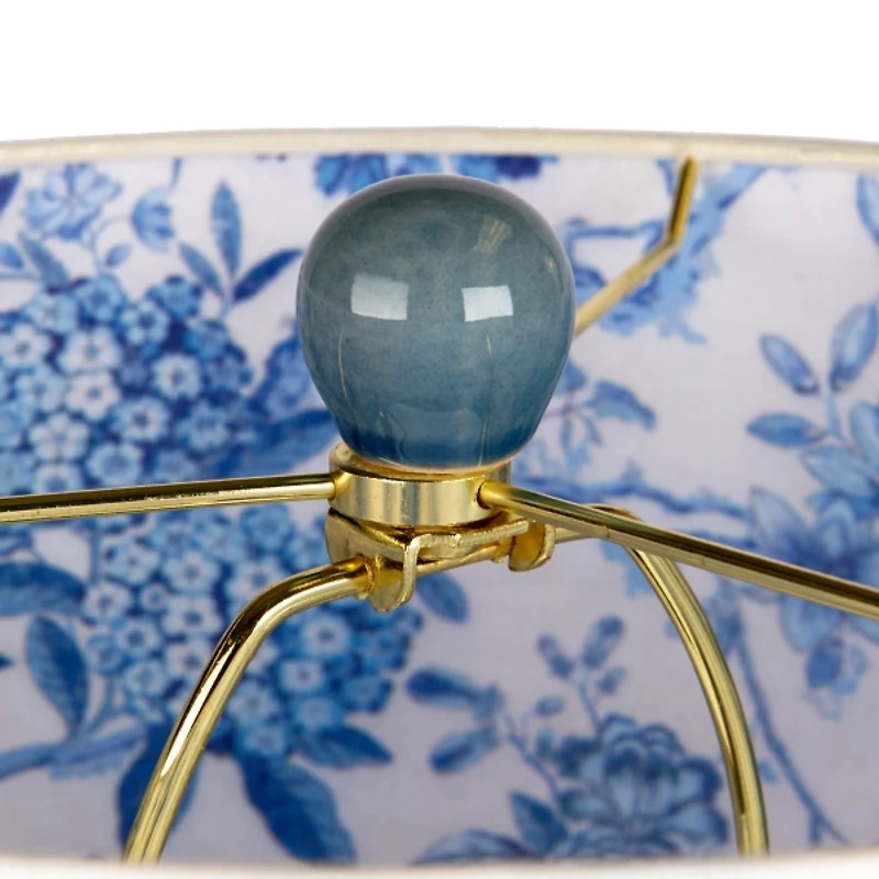 Blue Ceramic Table Lamp with Floral Shade