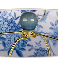 Blue Ceramic Table Lamp with Floral Shade