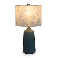 Blue Ceramic Table Lamp with Floral Shade