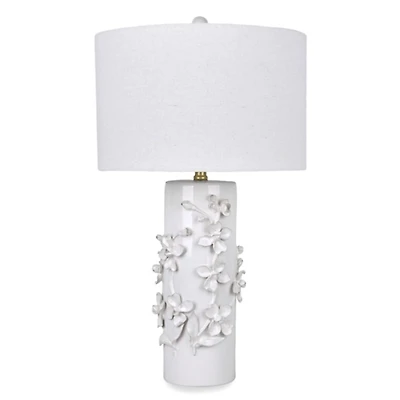 White Ceramic Table Lamp with 3D Flowers