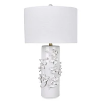 White Ceramic Table Lamp with 3D Flowers