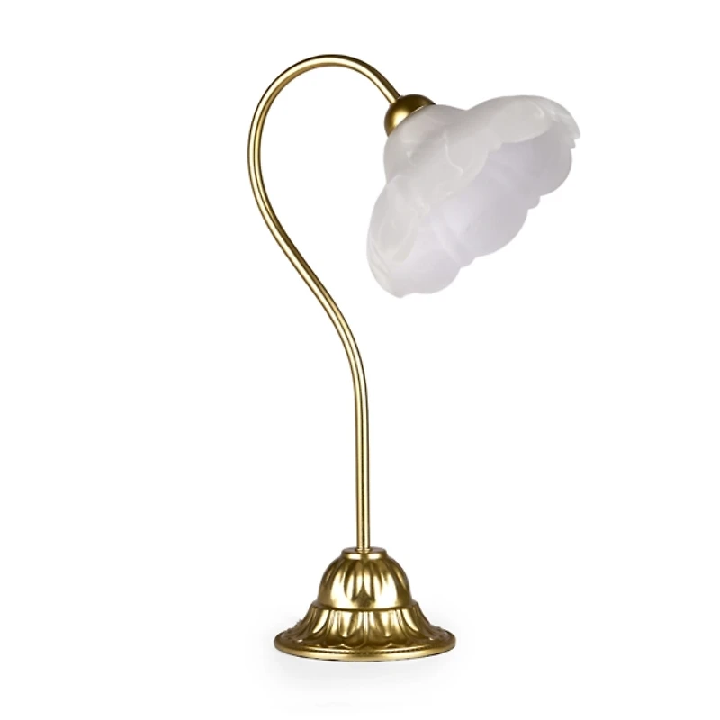 Antique Gold Metal Flower Lamp with Frosted Shade