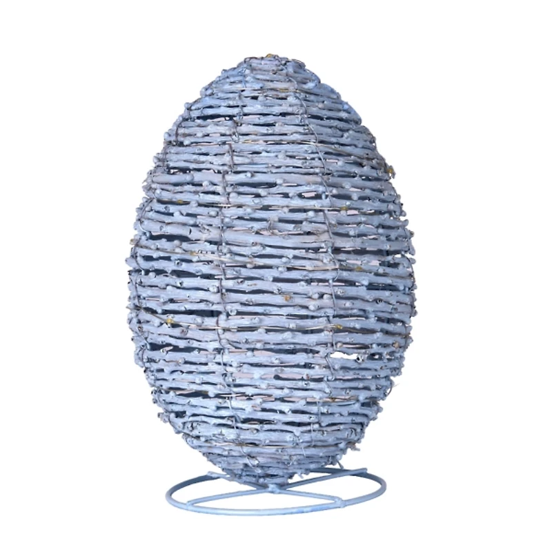LED Blue Woven Rattan Egg, 10 in.