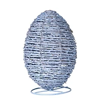 LED Blue Woven Rattan Egg, 10 in.