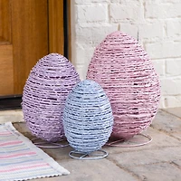 LED Blue Woven Rattan Egg, 10 in.