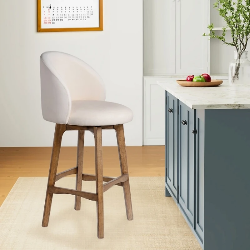 Garet Cream Upholstered Swivel Bar Stool